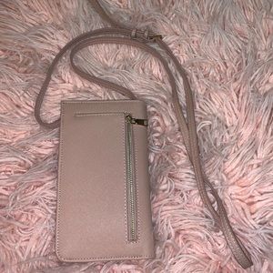 Pink Crossbody Wallet with black & white interior
